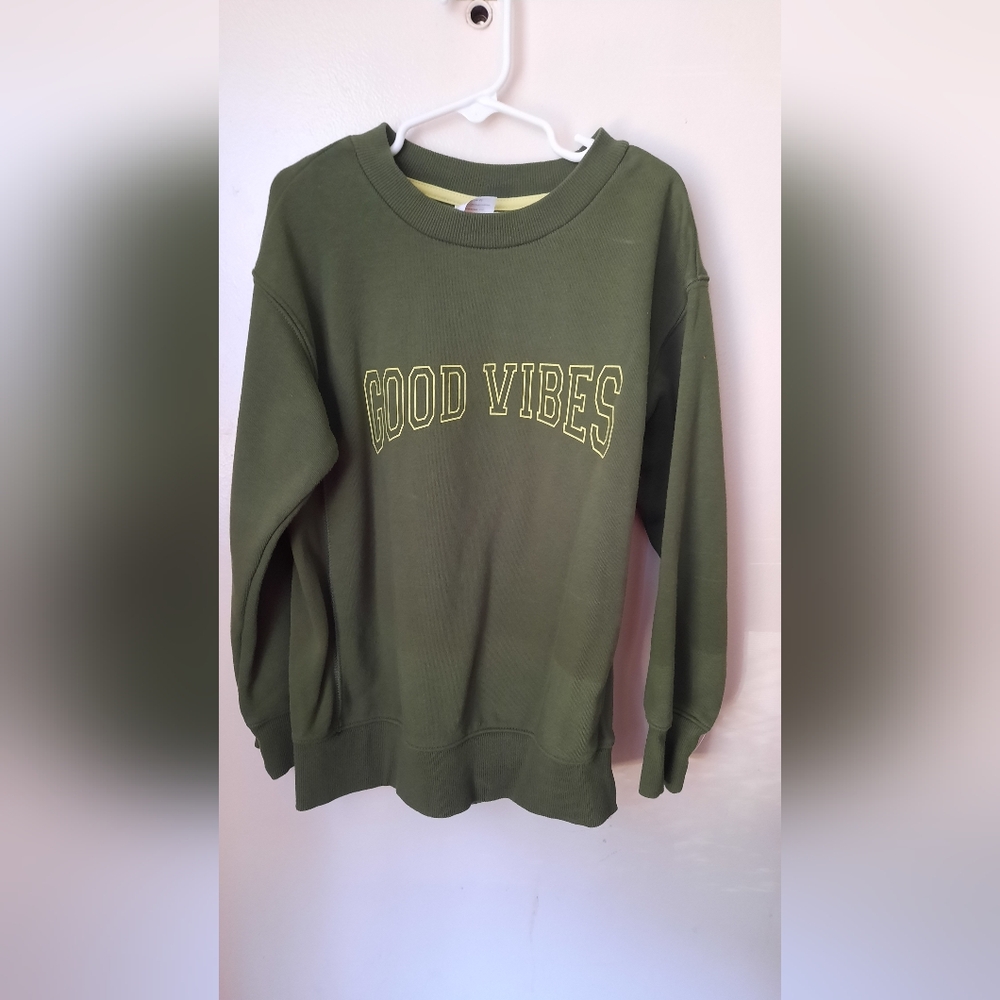 Wonder Nation Olive Green 'Good Vibes' Sweatshirt